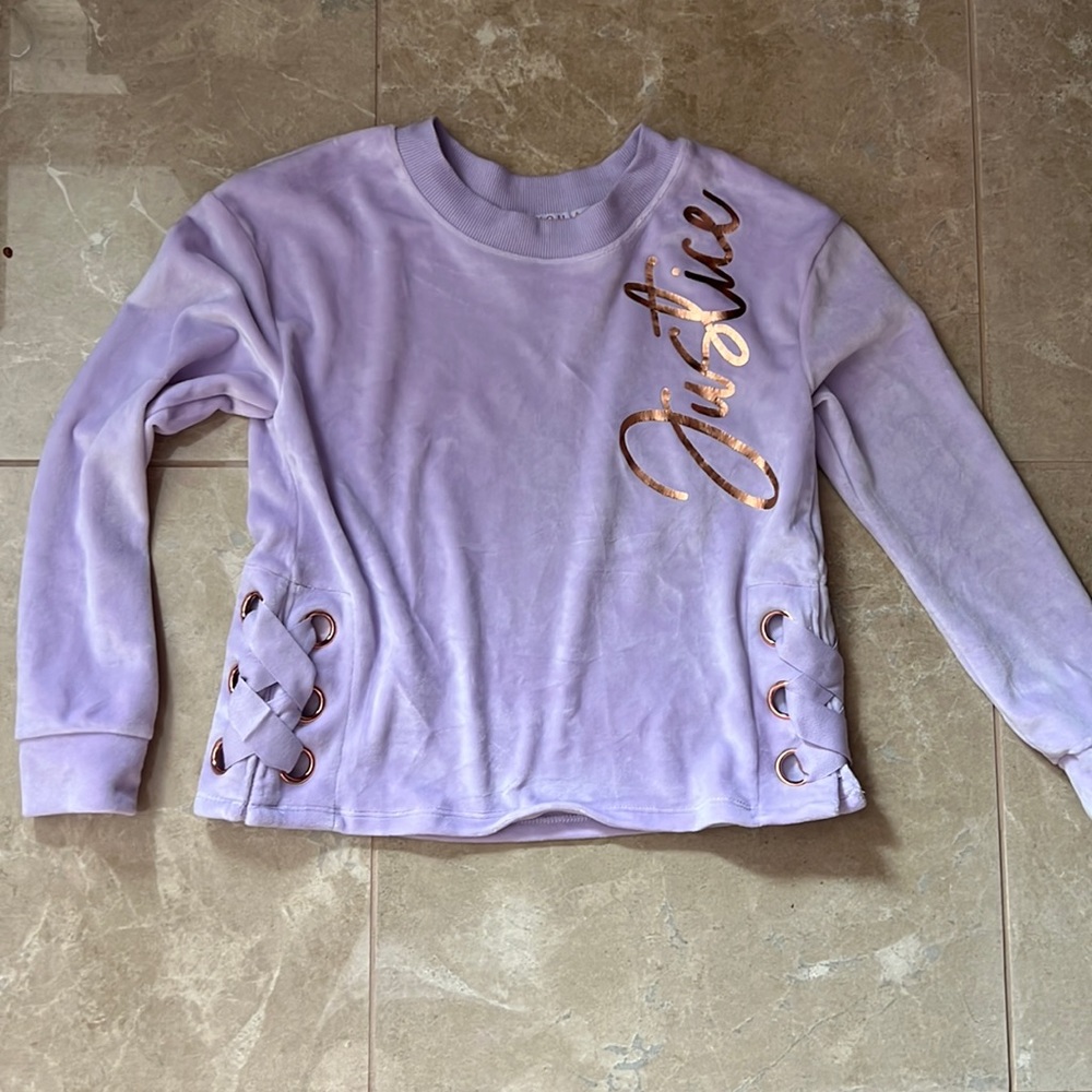 Justice Girls purple velvety soft hoop ribbon detailed sweater